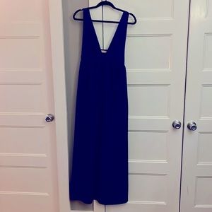 OhMyLove deep V, plunging neckline, royal blue maxi dress.
